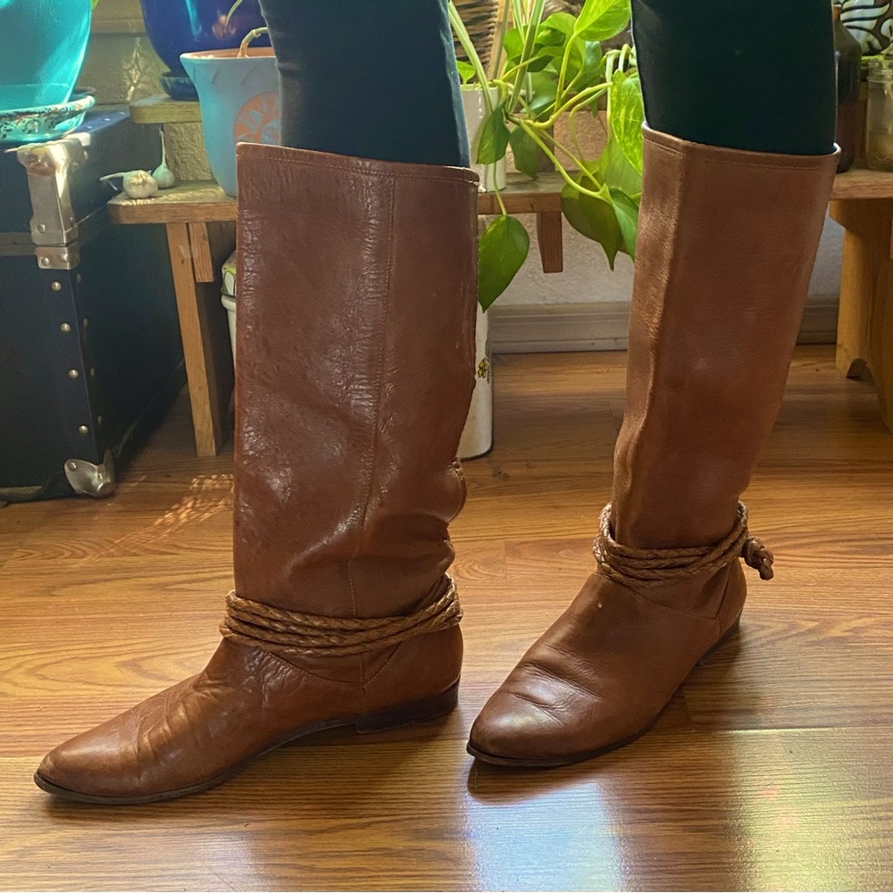 VTG US Polo Assn. Genuine Leather Riding Boots. Size 7. Pull on. Caramel Brown.